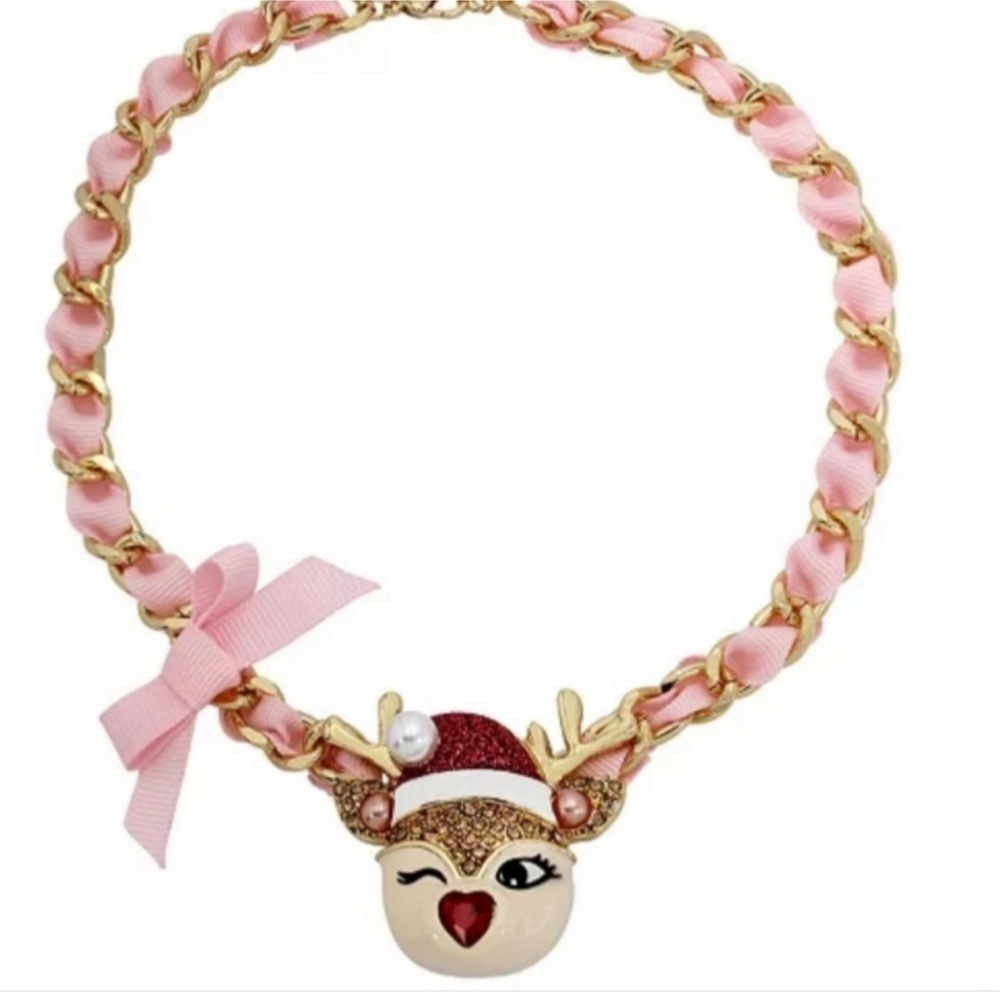 Betsey Johnson Christmas Winking Reindeer Necklace NWT